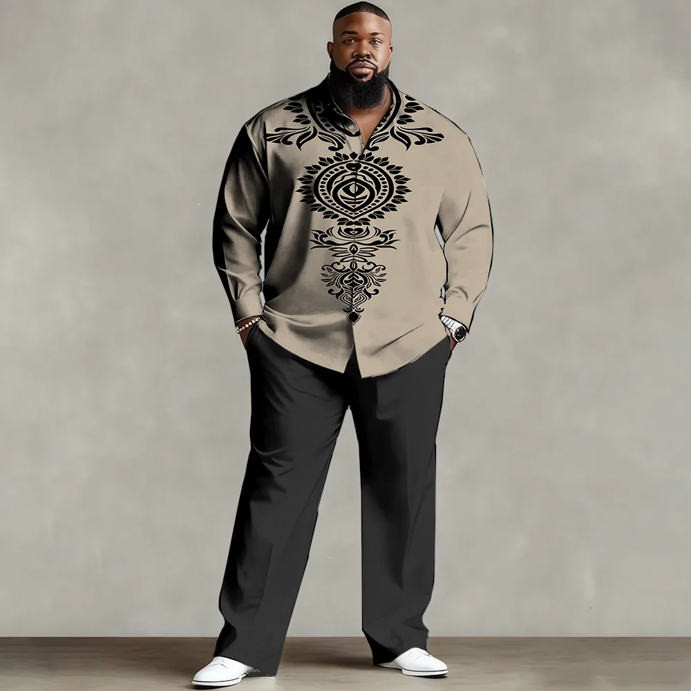 

Комплект мужской рубашки больших размеров S-9xl: этнический шикарный стиль — смесь мягкого хлопка, элегантные принты в этническом стиле, устойчивые к морщинам,