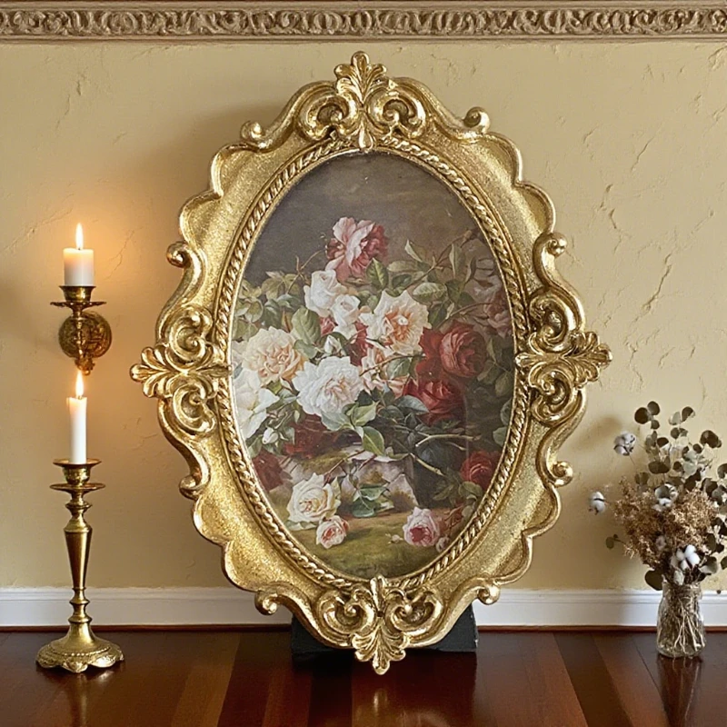 10x15cm Vintage Resin Photo Frame Carved Floral Wall Decor Elegant Home Accent Classic Display for Wedding Family Portraits