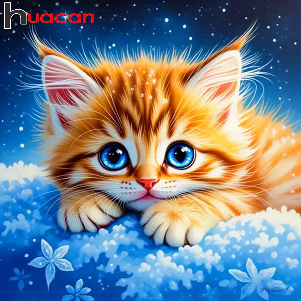 Huacan Diamantgemälde, Katze, Blume, Diamantmosaik, Tier, neue Kollektion 2025, dekorative Gemälde