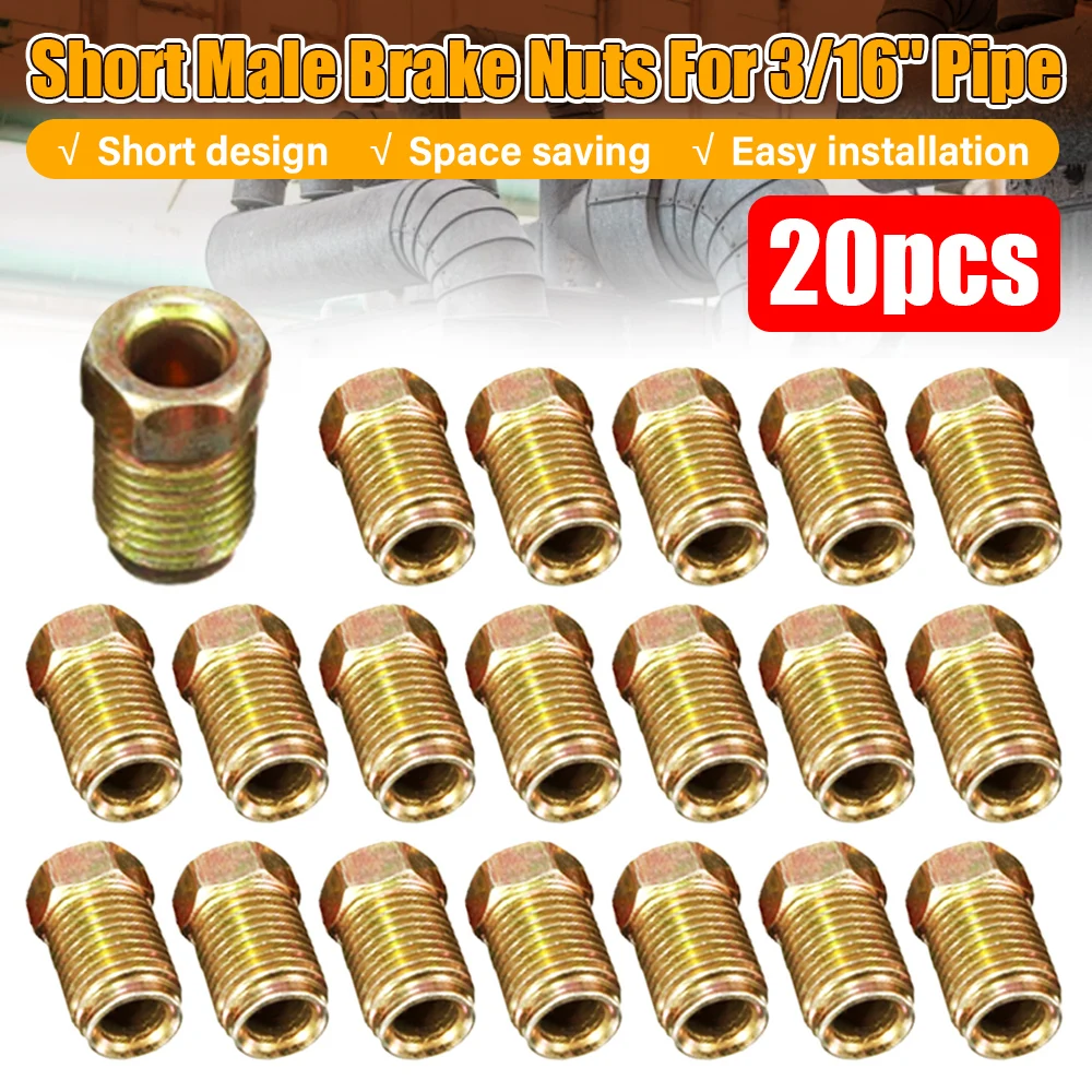 20pcs Brake Pipe 10mmx1mm Male Short Brake Pipe Screw Nuts for 3/16 Inch Metric Braking Tubes For Car SUV Motorcycles