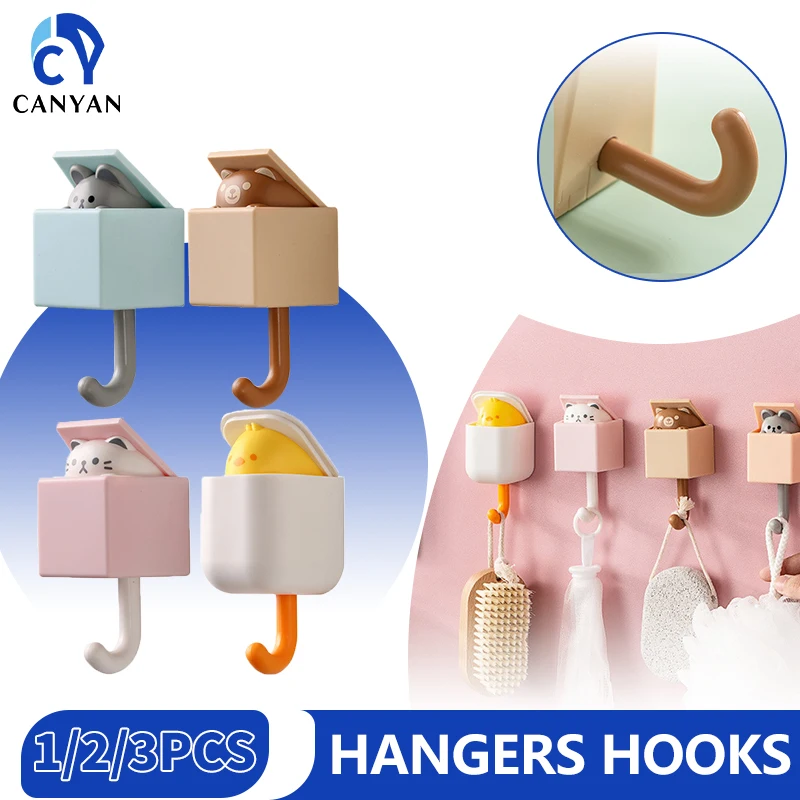 

1/3/4PCS Self Adhesive Cute Pet Hook Strong Hooks Key Storage Hanger for Kitchen Bathroom Door Wall Multi-Function