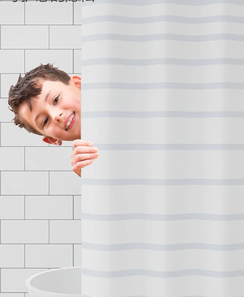 Shower Curtains White Stripe Simple Modern Style Curtain for Bathroom Water Resistant PEVA Fabric with Hooks 200cm Farmhouse