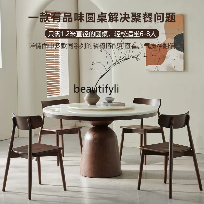 Solid wood round dining table pure natural marble dining table designer retro home round table4567
