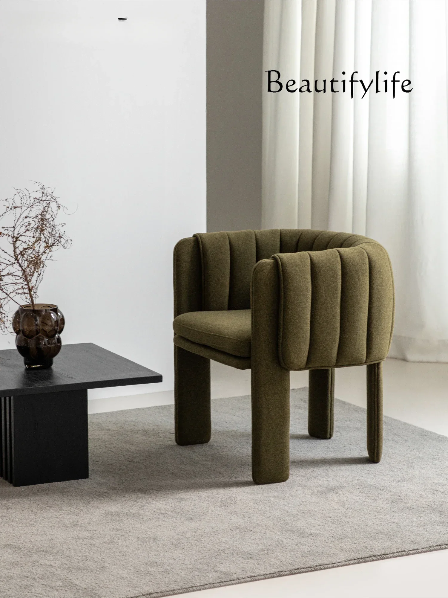 l  Dining chair creative retro green fabric dressing chair backrest single chair sofa simple wind