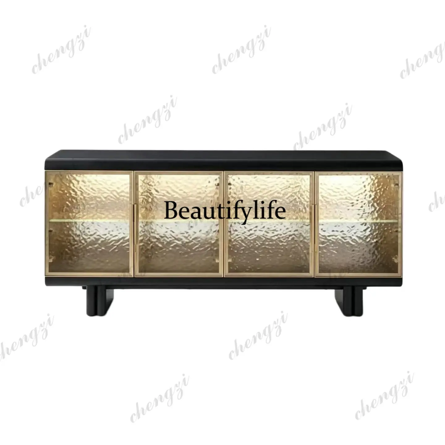 French medieval high-end creative glass cabinet solid wood dining side cabinet retro living room entrance display cabinet