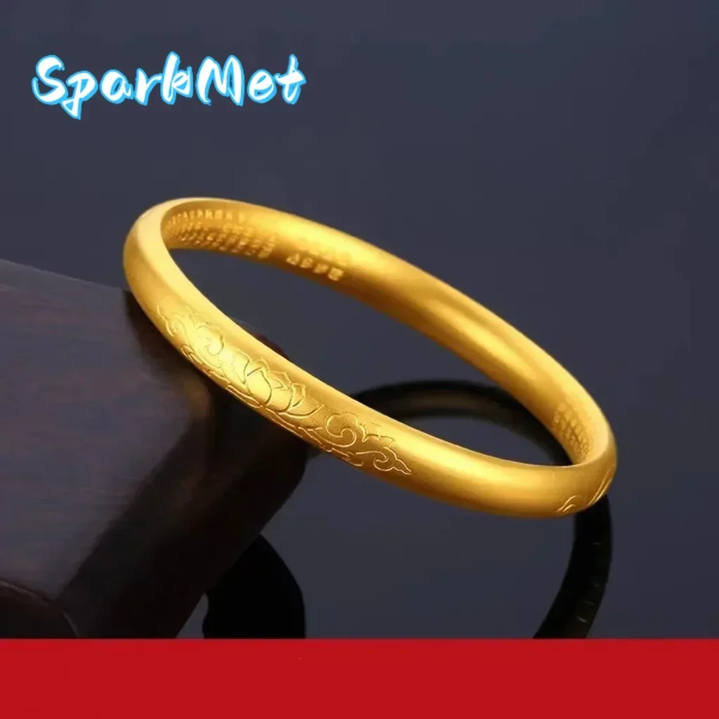 

Christmas 24K Yellow Gold Lotus Heart-sutra Bracelet, 999 Pure Gold Women's Vintage Bracelet Wedding Engagement Fine Jewelry Gif