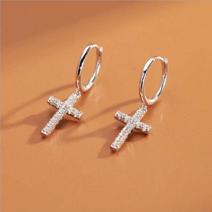 2023 New Fashion Cross Earrings Punk Zircon Inlaid Pendant Earrings Birthday Party Jewelry Accessories