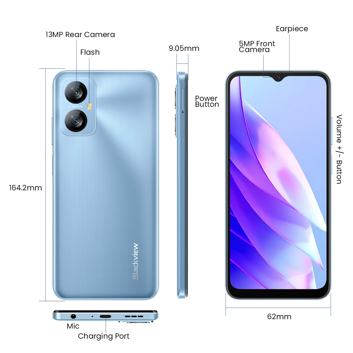 6.5Inch Blackview A52 Nieuwe Smartphone Android 12 Octa Core Mobiele Telefoon 5180Mah Dual 4G Mobiel 13MP Achter camera Google Play