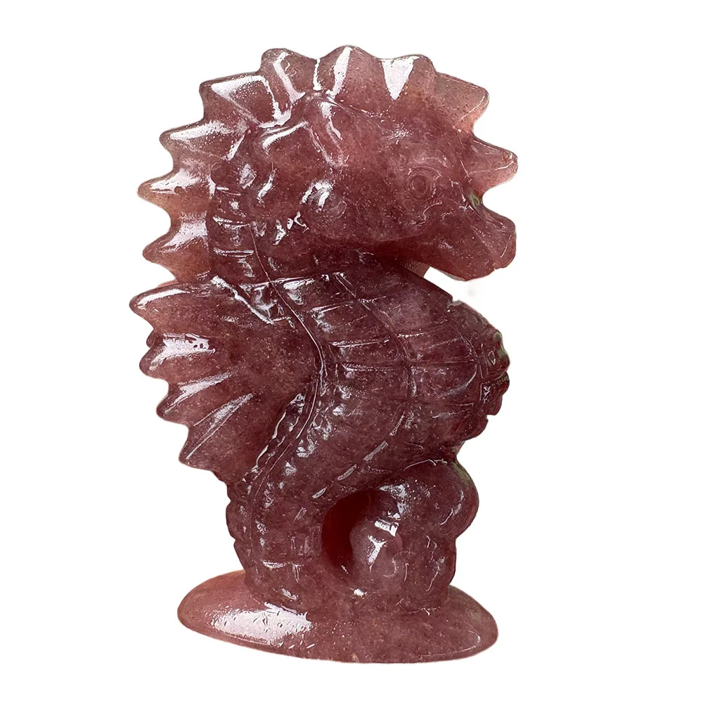 Custom Strawberry Quartz Seahorse Crystal Carving - Handcrafted Healing Gemstone Animal Figurine for Home Decor