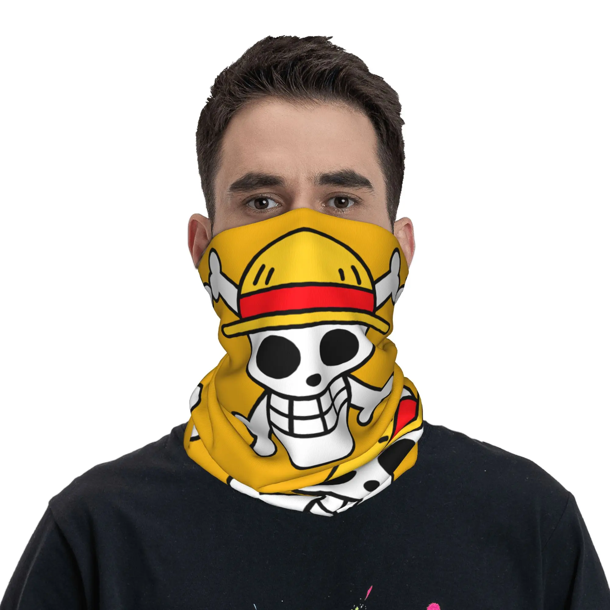 Braga de cuello tipo bandana personalizada de One Piece para senderismo y ciclismo, para mujer y hombre, bufanda envolvente, calentador de cuello con diseño de calavera y manga.