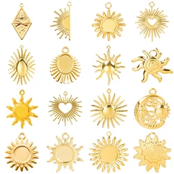 5 adet/grup Le Soleil altın renk güneş Charms takı yapma malzemeleri için paslanmaz çelik Charm kolye DIY küpe kolye anahtarlık