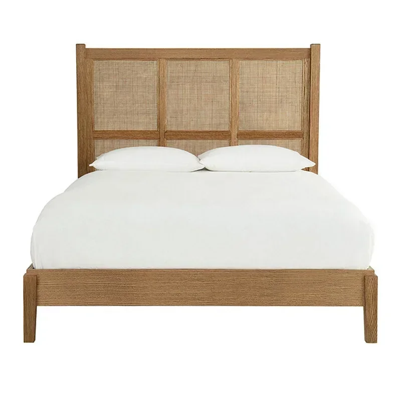 French solid wood rattan modern simple small apartment bedroom 1.5 meters bed retro black and breakfast 1.8m double bed