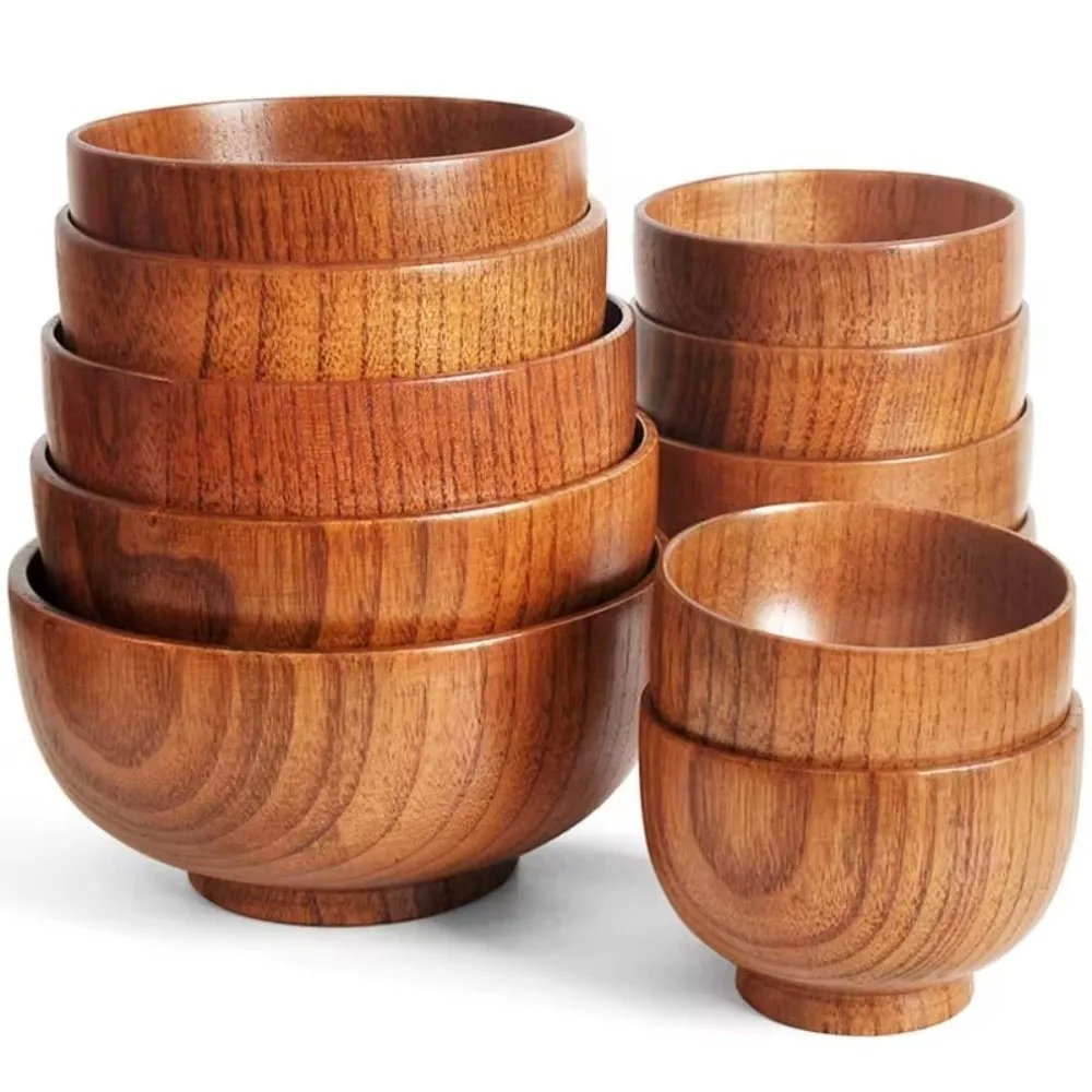 New Japanese Style Wooden Bowls Household Soup Bowls Food Containers Handmade Crafts Wooden Utensils Kitchen Supplies