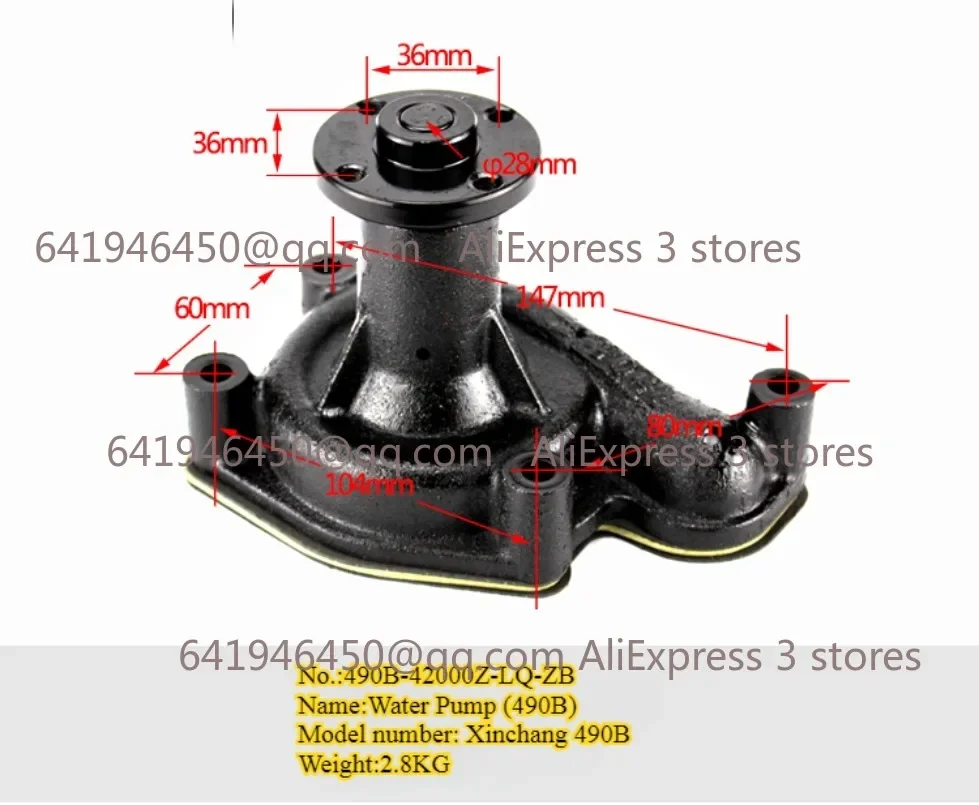 Bomba de agua de 1 pieza para carretilla elevadora Xinchang 490B, piezas de motor Quanchai Xinchai