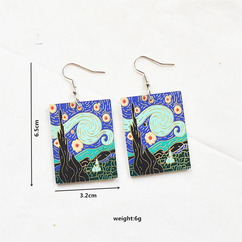 YAOLOGE 2024 New Van Gogh Paintings Starry Sky Scream Portrait Pattern Acrylic Both Sides Pendant Drop Women Earrings For Gifts