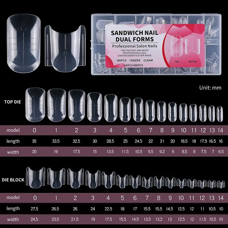Nouvelles 180 formes à ongles doubles pour extensions, faciles à façonner (ovales/cercueil), pour la construction d'extensions et la création de faux ongles.