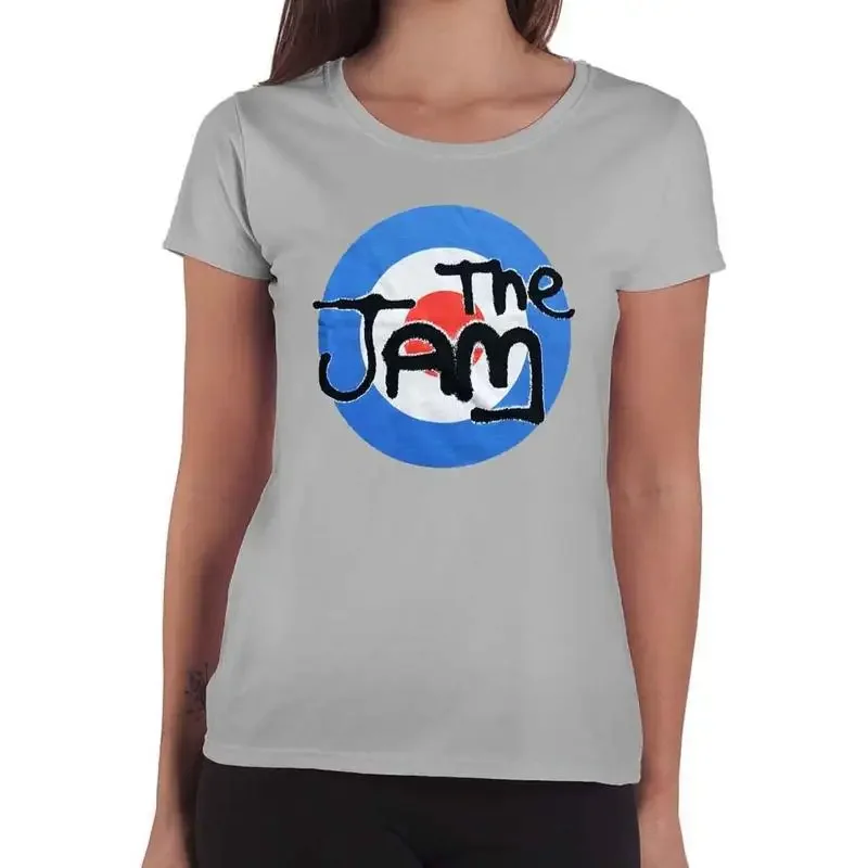 The Jam T Shirt Spray Target Band Logo New Official Womens Skinny Fit Grey Size