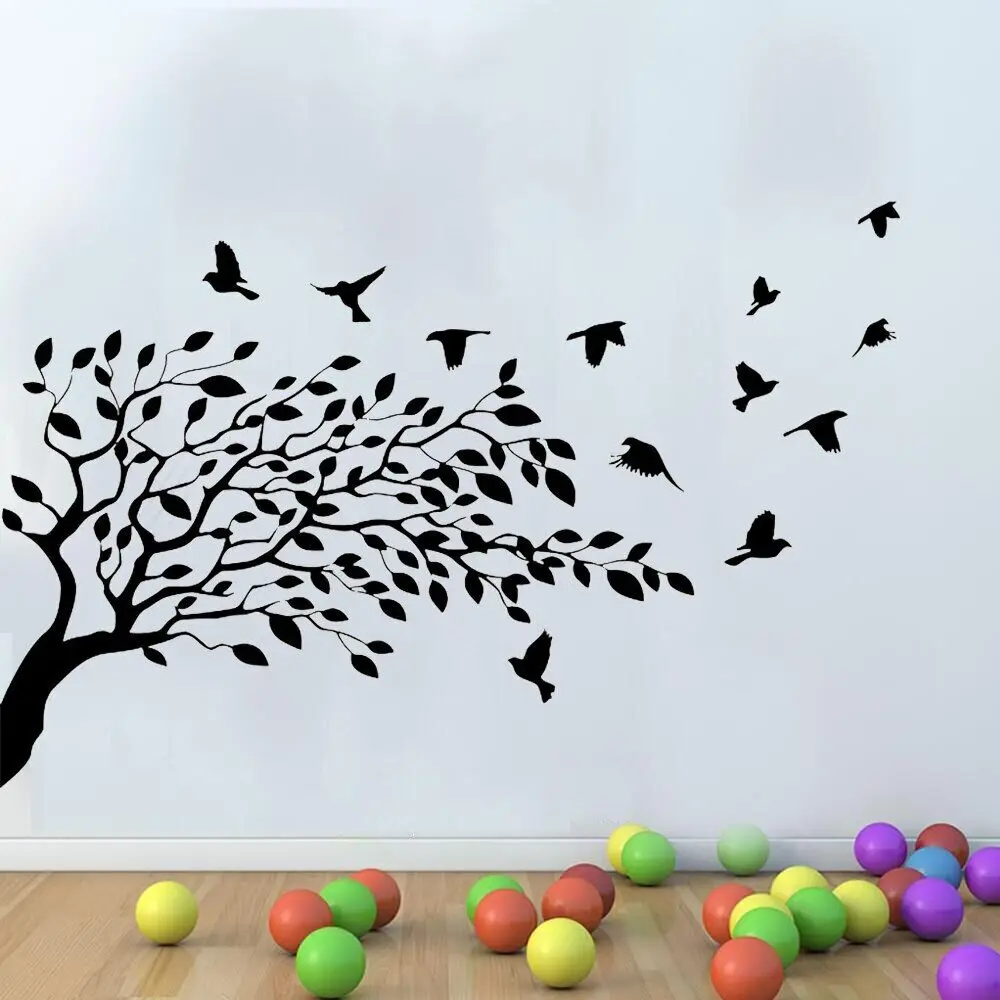 Tree Wall Sticker Birds Vinyl Home Decor for Living Room Bedroom Interior Design Decals Removable Murals Transfer Film