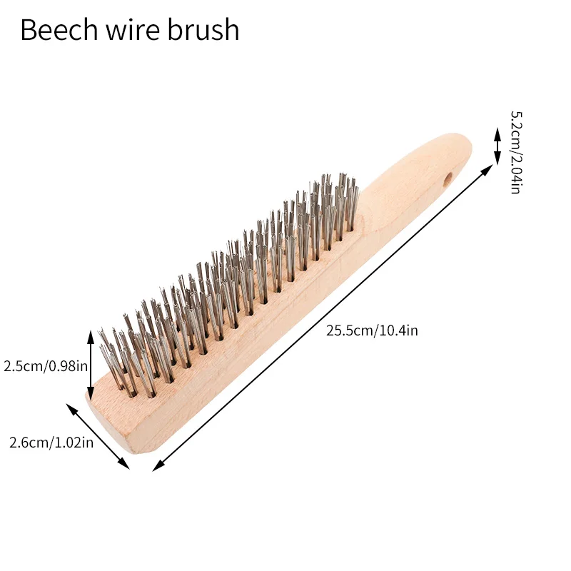 Wooden handle stainless steel wire brush for cleaning, steel brush for rust and dirt removal