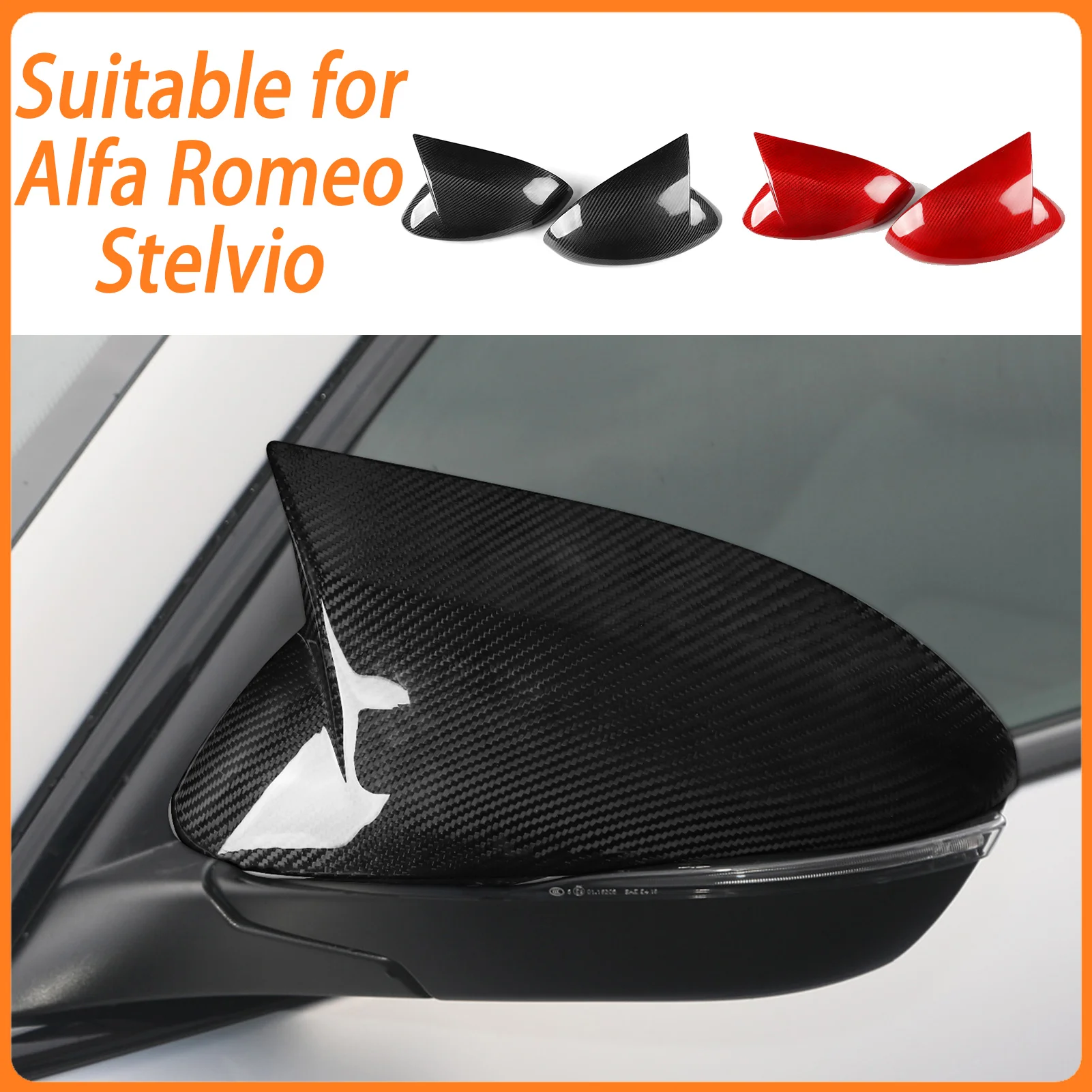 For Alfa Romeo Stelvio 2017-2023 Car Carbon Fiber Rearview Side Mirror Cover Wing Cap Exterior Sticker Door Rear View Case Trim