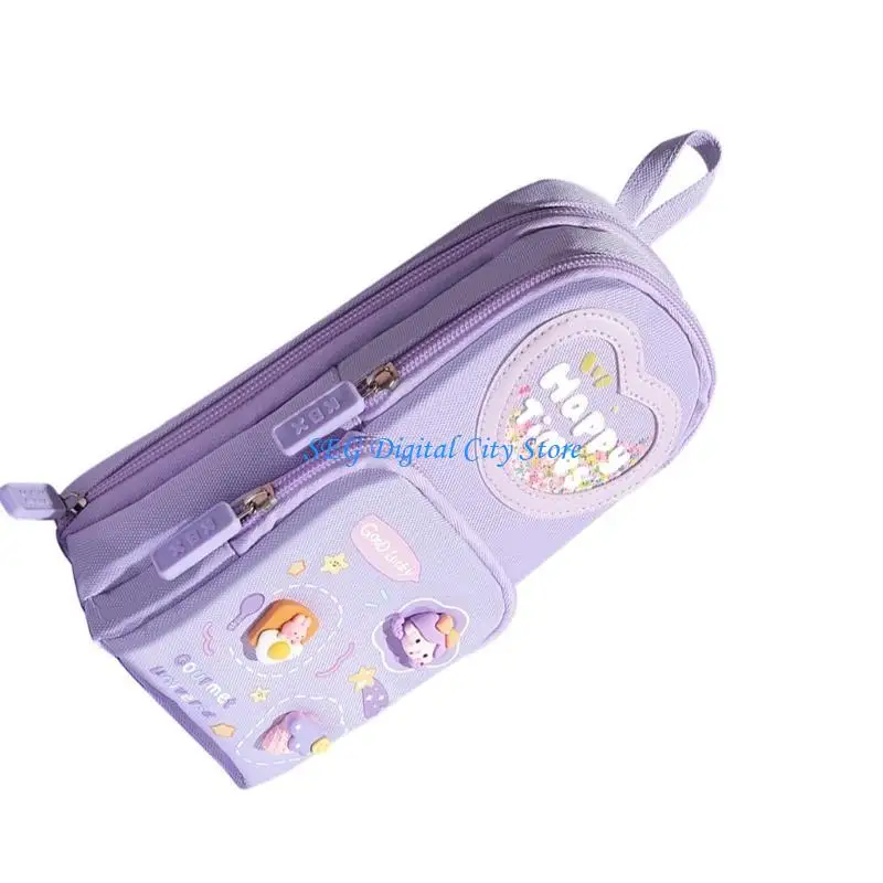 

U75B Large Capacity Zippered Pen Pouches Three Layer Pencil Case Standing up Pen Case