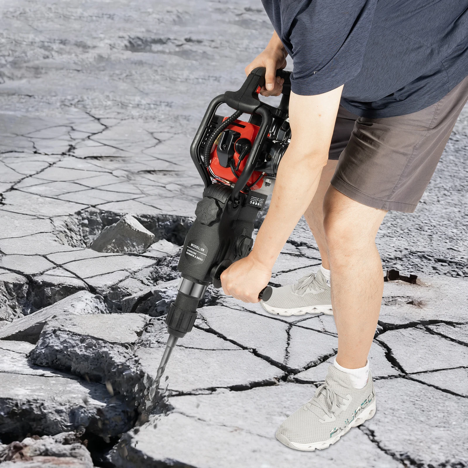 1000 W Petrol Demolition Hammer, Chisel Hammer, 2-Stroke Engine, 32.6 cc