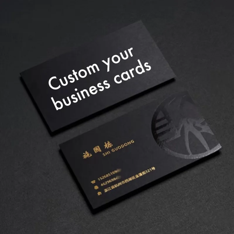 

FSC GMI Wholesale Special Paper Thick Black Greeting Card Custom Design Printing Hot Gold Silver Embossed Bump Business Card