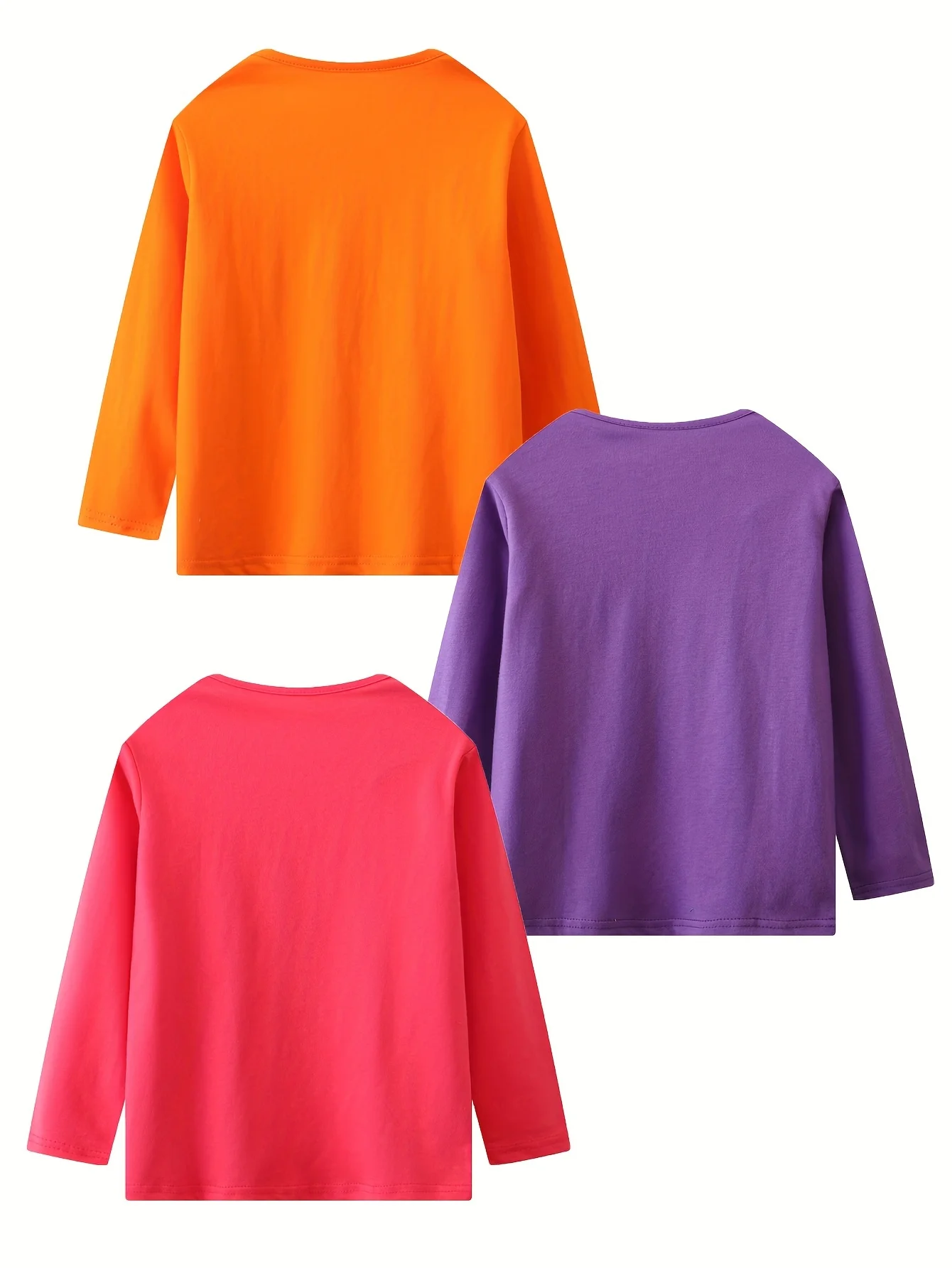 تي شيرت قطني بأكمام طويلة للفتيات مكون من 3 قطع، رقبة دائرية مع مطبوعات على شكل قطة/يقطين/جنية للهالوين، لفصل الربيع والخريف #2