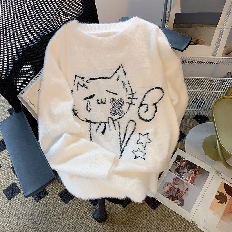 EBAIHUI-Camisola de malha Jacquard para cachorro feminina, pulôver monocromático feminino, blusa de manga longa, simples e versátil, diário e de lazer, outono