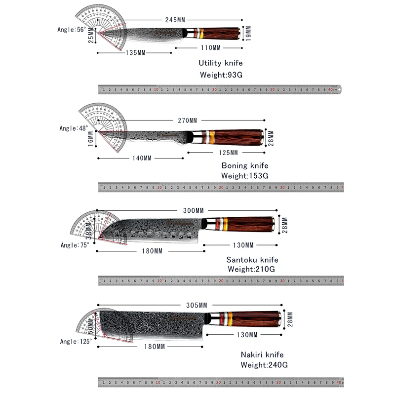 GRANDSHARP Damascus Knife Sets vg10 Japanese Damascus Steel Kitchen Slicing Knives Chef\'s Set Family Gift Kitchen Cooking Tools