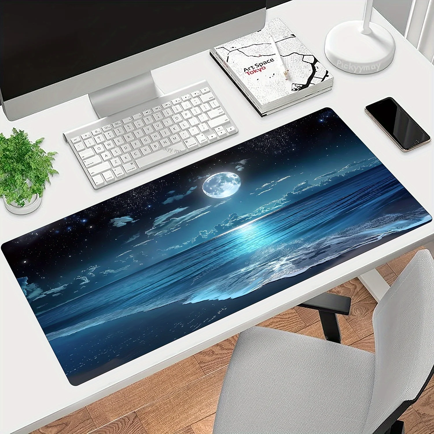 

Moonlight Shining on Blue Ocean Pattern Large Mouse Pad, Non-Slip Rubber Base Gaming Desk Mat, Suitable for PC and Keyboard