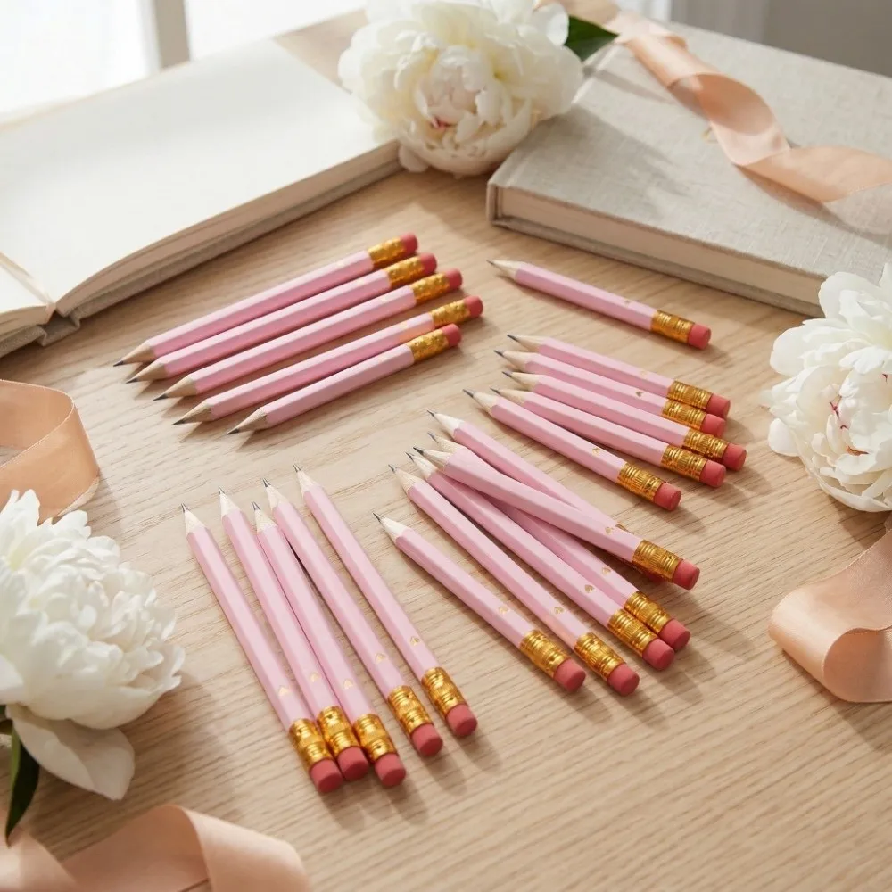 200Pcs Mini Bridal Shower Pencils Pre Sharpened with Eraser Baby Shower Pencils Short Pencil Pocket Size Half Pencils