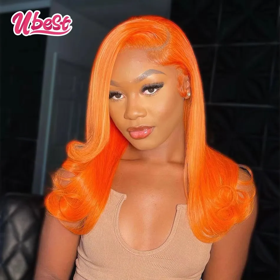 

Bright Orange Colored Straight 13x6 13X4 Lace Front Wigs Brazilian 100 Human Hair Transparent Remy Wig Pre Plucked For Women 613