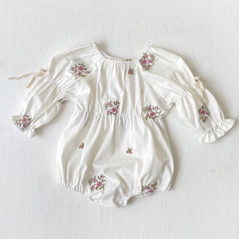 2024 New Autumn 0-24M Children Clothes Infant Baby Girls Jumpsuit Long Sleeved Cotton Embroidery Newborn Baby Girls Bodysuits