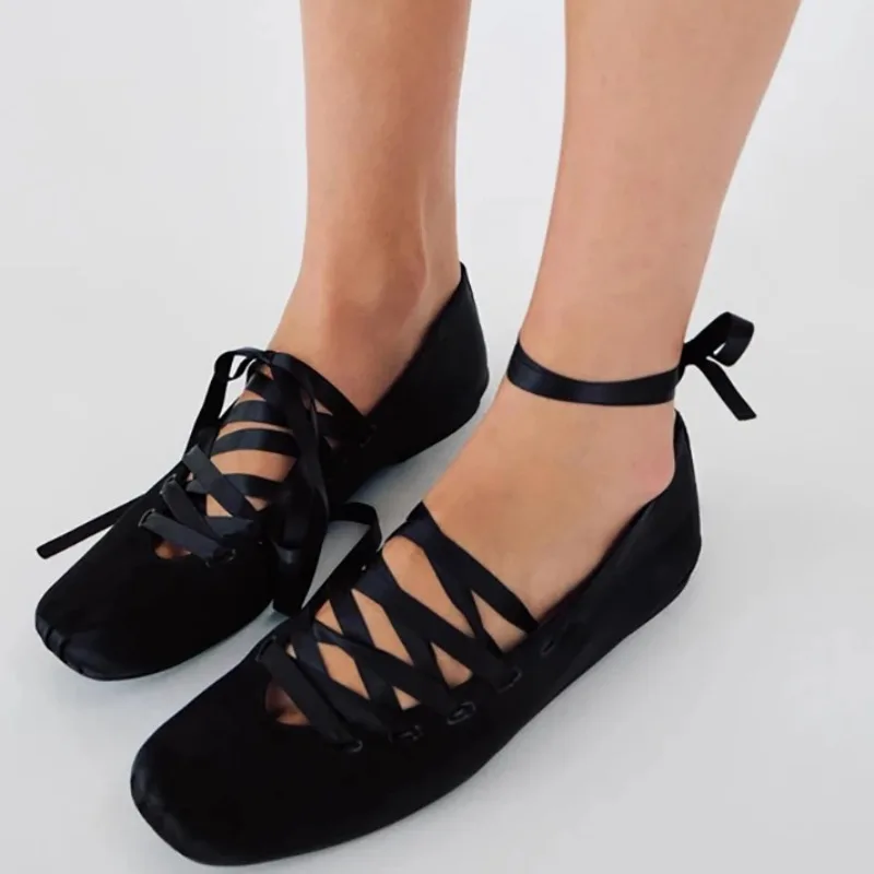 

Cross Strap Women Ballet Flats Shoes Comfort Soft Sole Shoes Spring Autumn Square Toe Ballerina Shoes