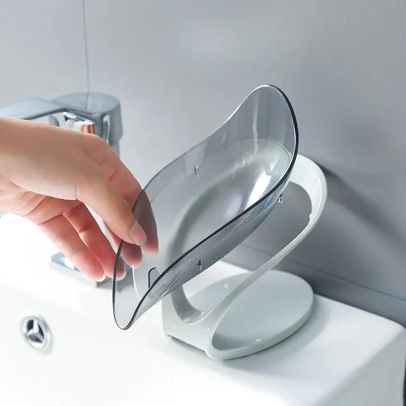 Suction Cup Leaf Soap Dish Box No-Punch Bathroom Shower Soap Dish with Drain Portable Toilet Laundry Soap Holder Basin Tray