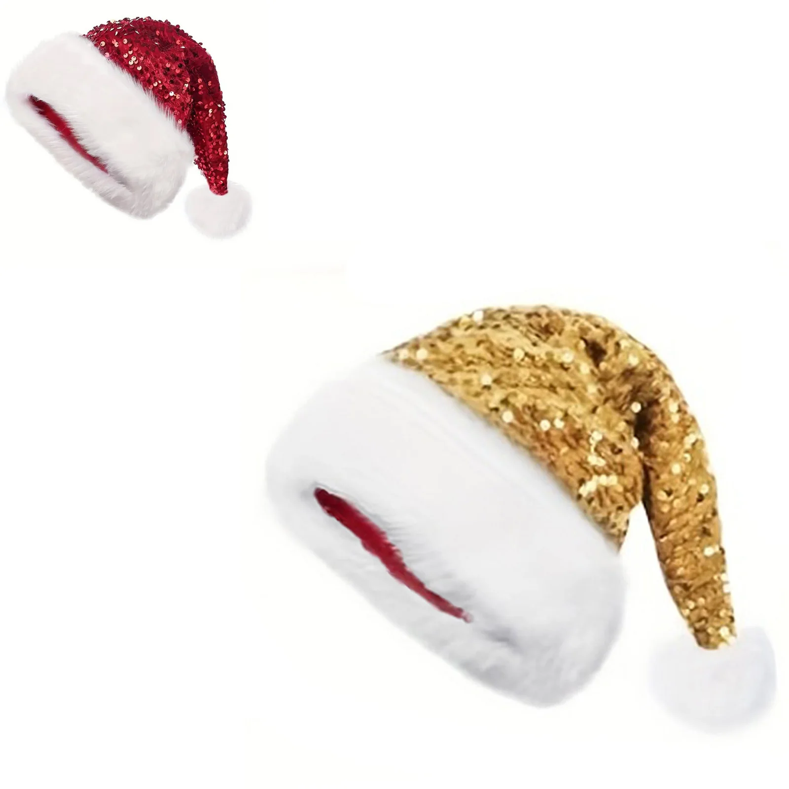 1個入り スパンコールサンタ帽子 クリスマスロールプレイアクセサリー帽子 女性または男性用 ホリデーハット サンタクロース用 新年パーティー用品