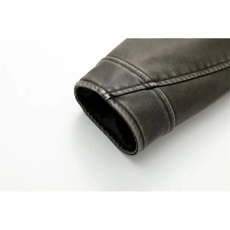 Bonny Giacca da motociclista vintage in pelle lavata da donna Cappotto corto con cerniera invecchiata con cintura staccabile Grigio antracite