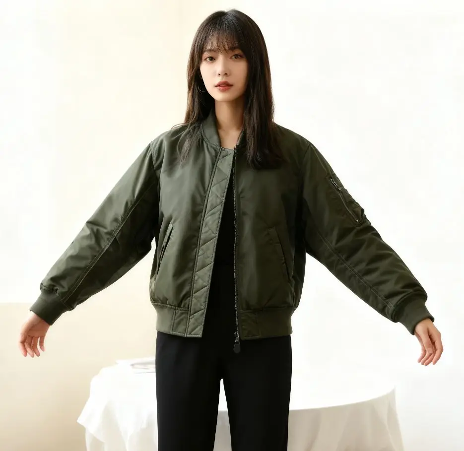 

Bomber Jackets Womens Jacket Inside Pockets Autumn Suede Maillard Waistband Steampunk Y2K Stand-Collar OL Professional Commuting