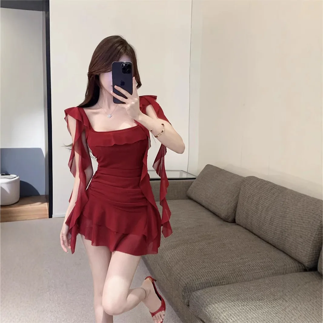 Vestidos bodycon desenhar corda ruched malha mulher gradiente em camadas fishtail japonês senhora com decote em v ultra curto oriental asiático kawaii