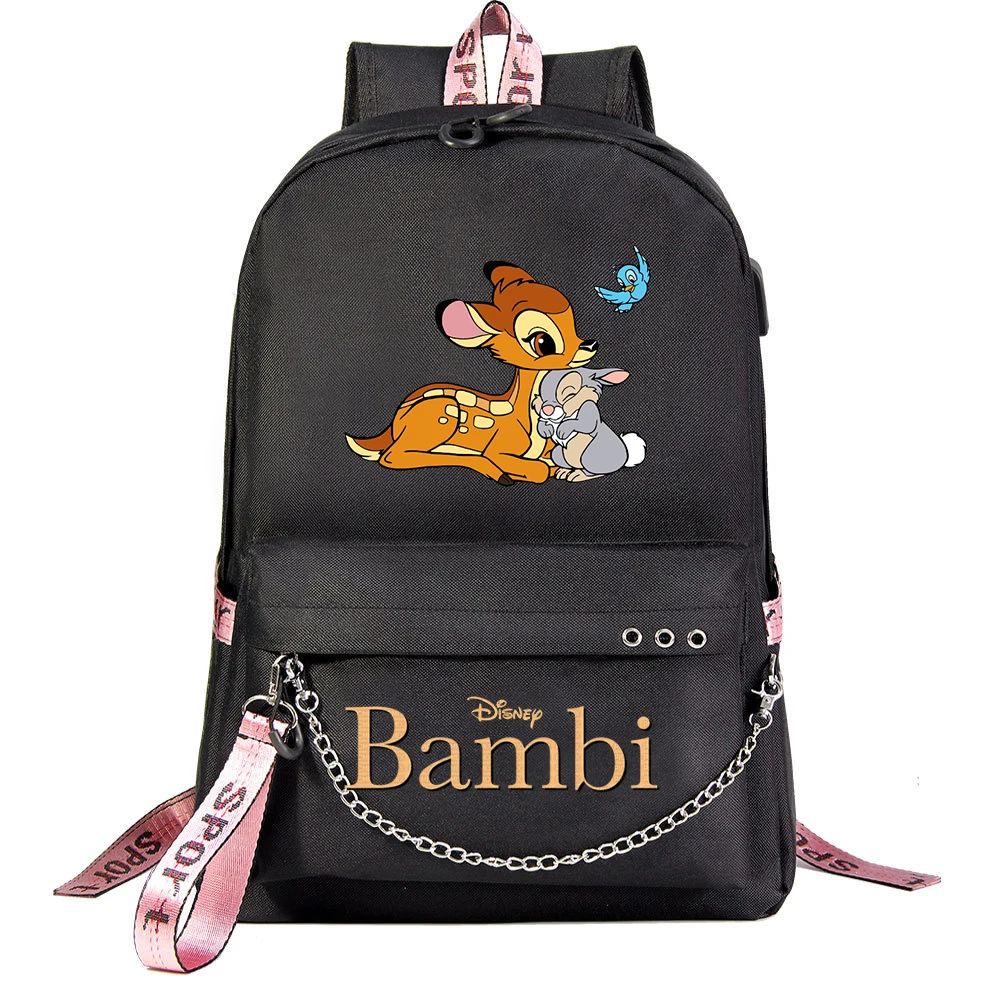 

Disney Bambi USB Backpack School Bag Laptop Rucksack Women Men Backbag Travel Daypacks Chain Backpack Mochilas