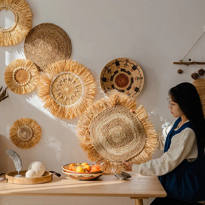 Lafite grass handmade straw pendant wall decoration wall decoration  background