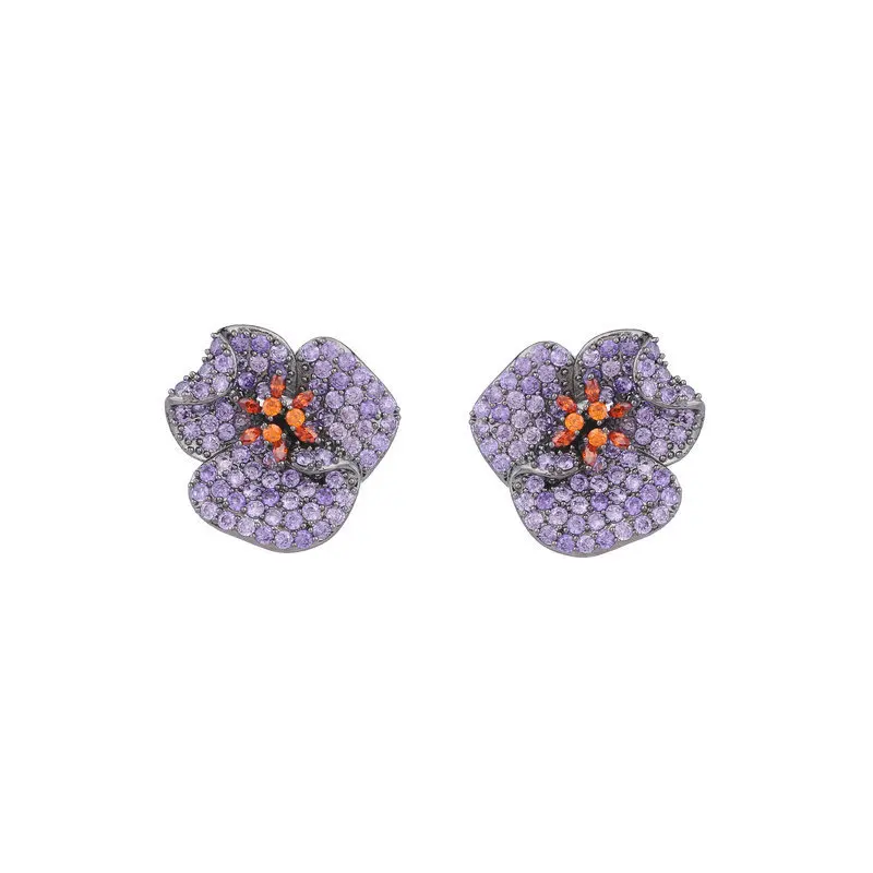 women flower earrings blue purple fushia zirconia cute elegant jewelry stud earrings