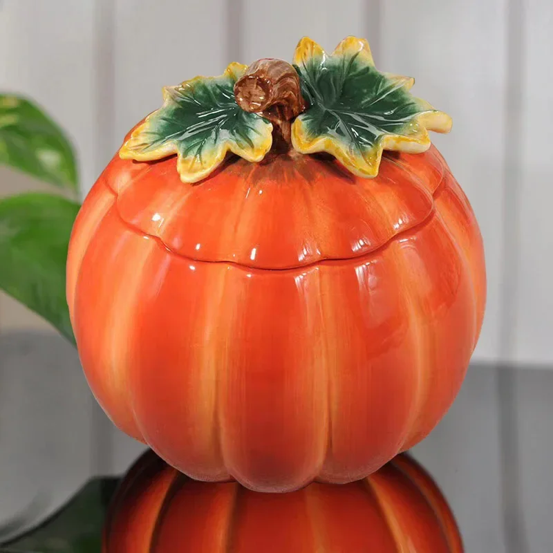 

Home Decoration Ceramic Pumpkin Storage Jar Tea Candy Jar Hand-painted Three-dimensional Rice Jar Food Storage Containers