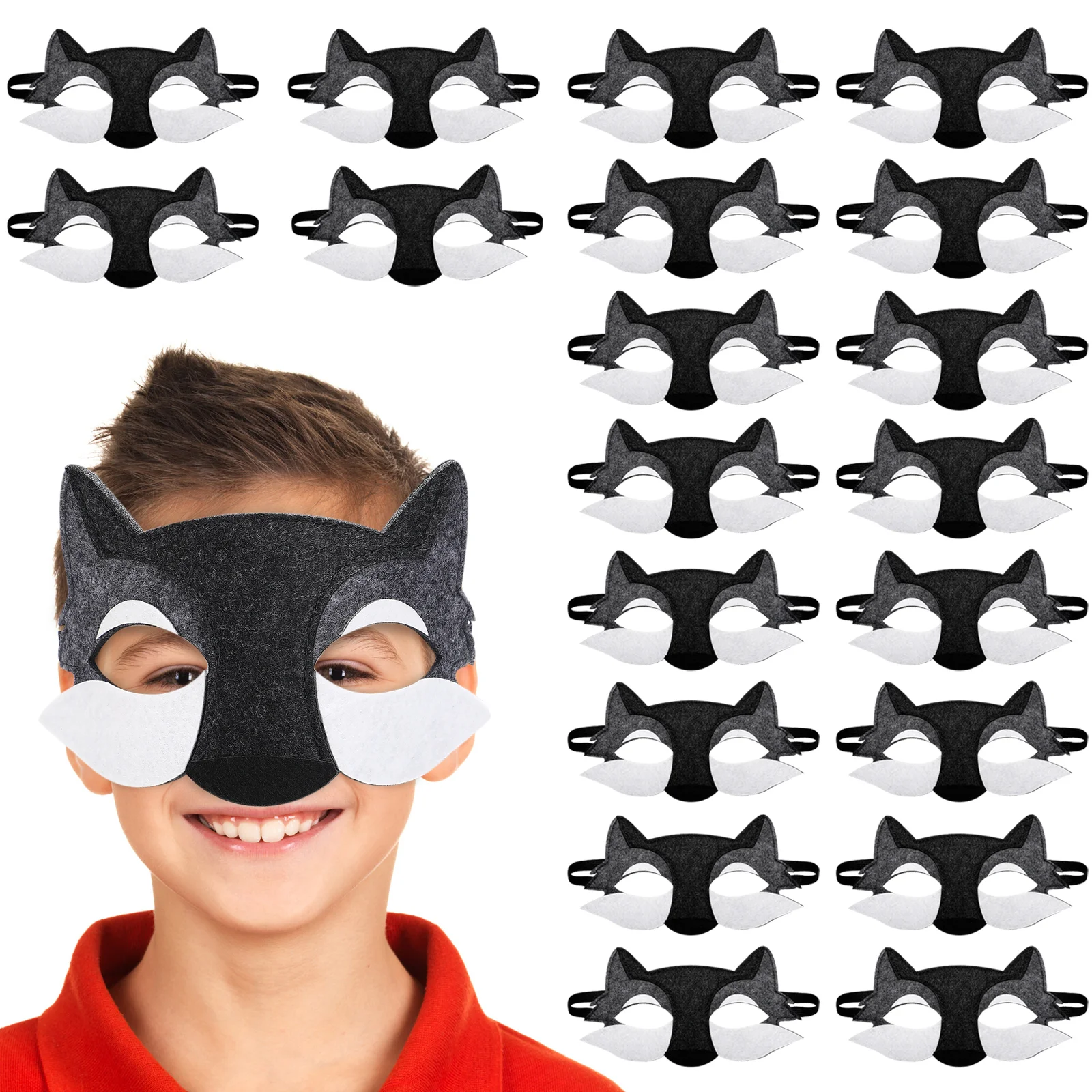 20 Pcs Halloween Decorations Felt Wolf Mask Half Cosplay Party Tail Animal Masquerade Child