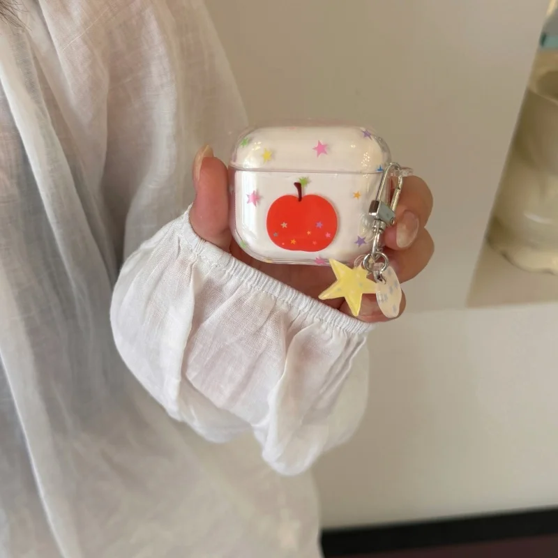 Cute Stars Heart Acrylic Pendant Keychain Shockproof Protective Cover Case for Airpods Pro, Pro2, Pro3, 1, 2, 3, 4