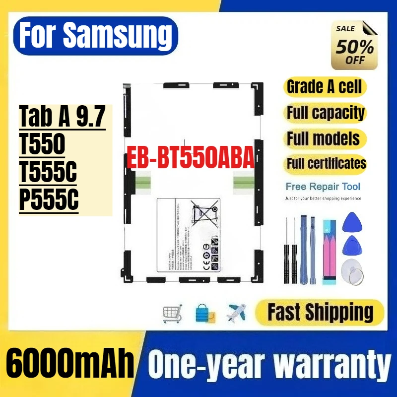 

Аккумулятор EB-BT550ABA для планшетов Samsung Tab A 9.7/T550/T555C/P555C, высококачественный, с высокой емкостью, сменный, класс А