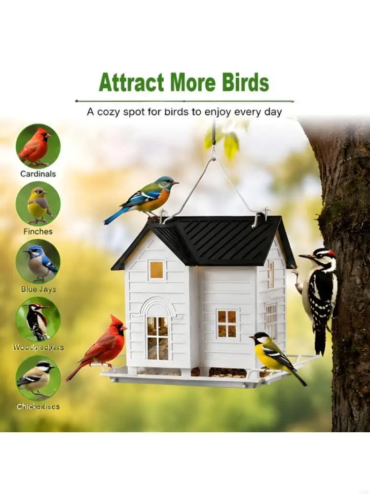 Sun Operated Bird Nourishment Unit With LED Light Metal Hanging Yard Decoration For Outdoor Use J0MC
