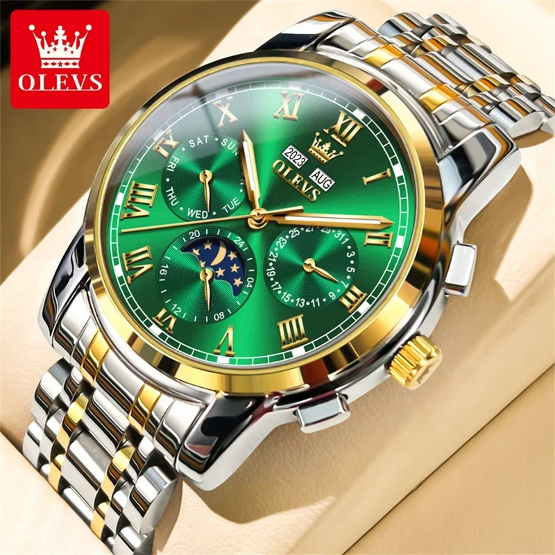 

OLEVS 6692 Automatic Watch Men Moon Phase Roman Scale Dial Stainless steel Waterproof TOP Men's Mechanical Watch NEW