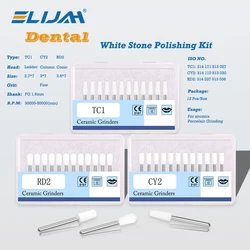 ELIJAH 12Pcs/Pack Dental White Stone Polishers FG Polishing Kit Handpiece Burs Cone Flame Dentist Teeth Whiting